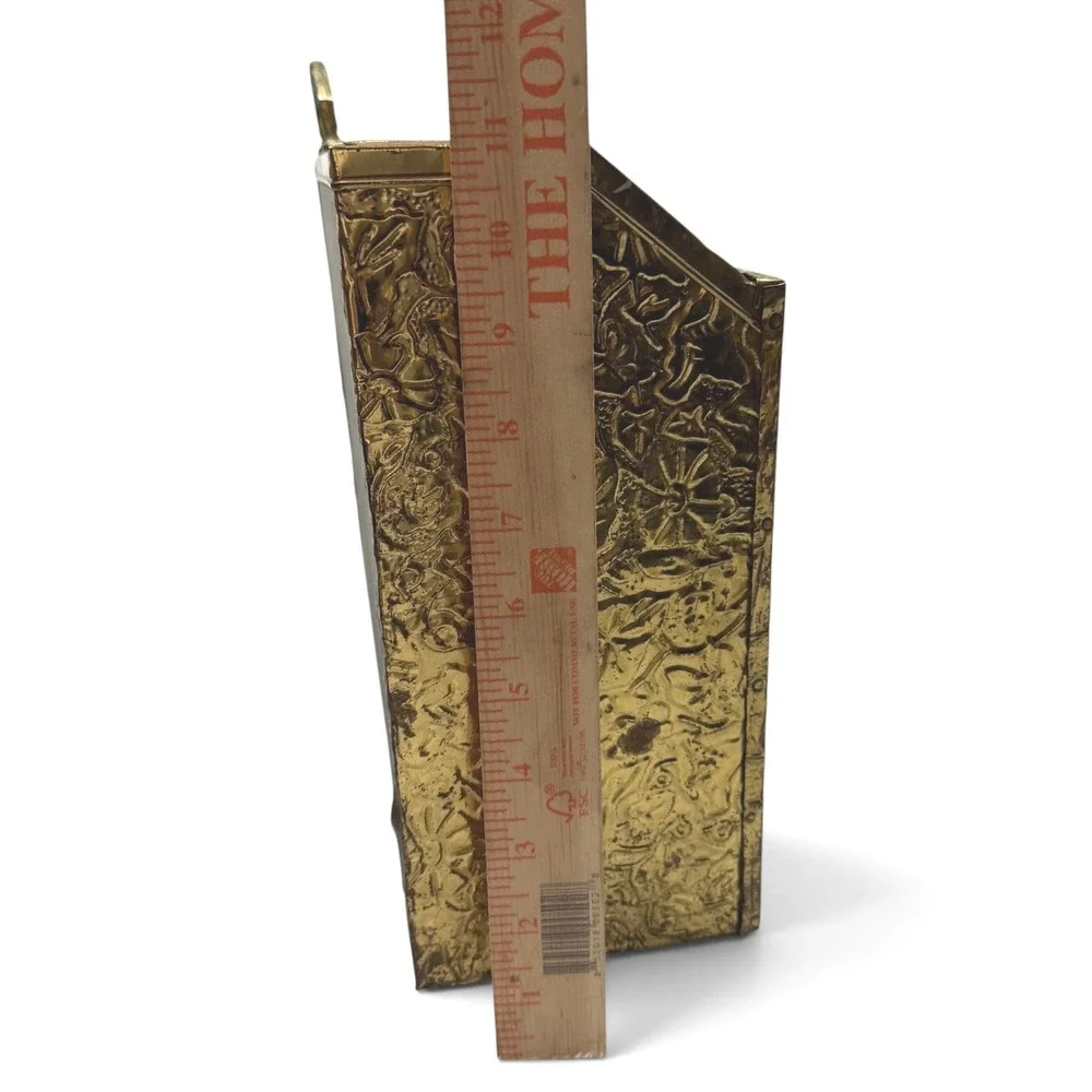 Vintage English Traditional Brass Repousse Hammered Magazine Holder Rack England